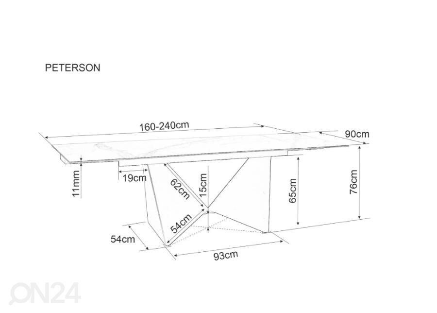 Jatkettava ruokapöytä 160-240x90 cm kuvasuurennos mitat