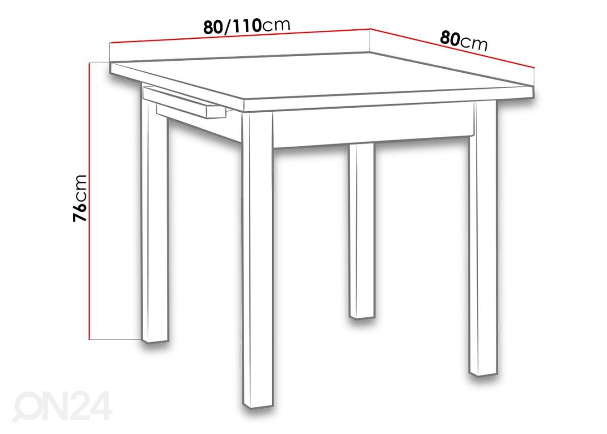 Jatkettava ruokapöytä 80-110x80 cm kuvasuurennos mitat