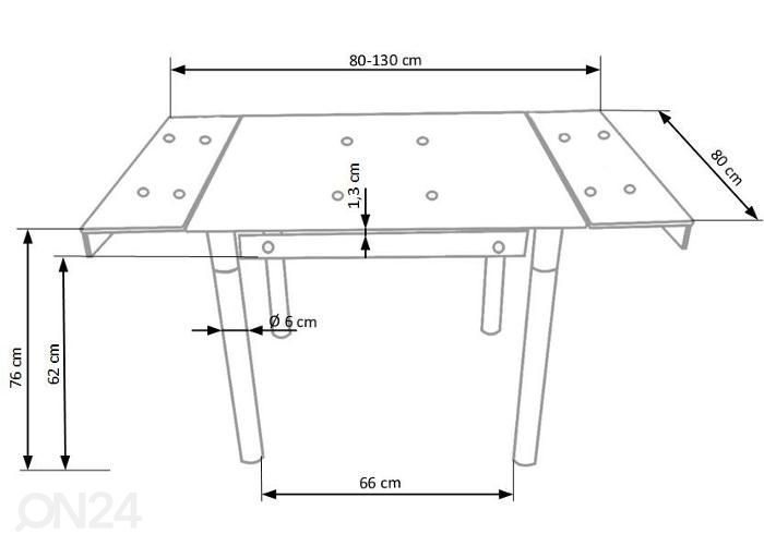 Jatkettava ruokapöytä 80/130x80 cm kuvasuurennos mitat