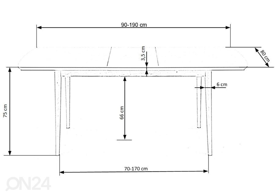 Jatkettava ruokapöytä 90/190x80 cm kuvasuurennos mitat