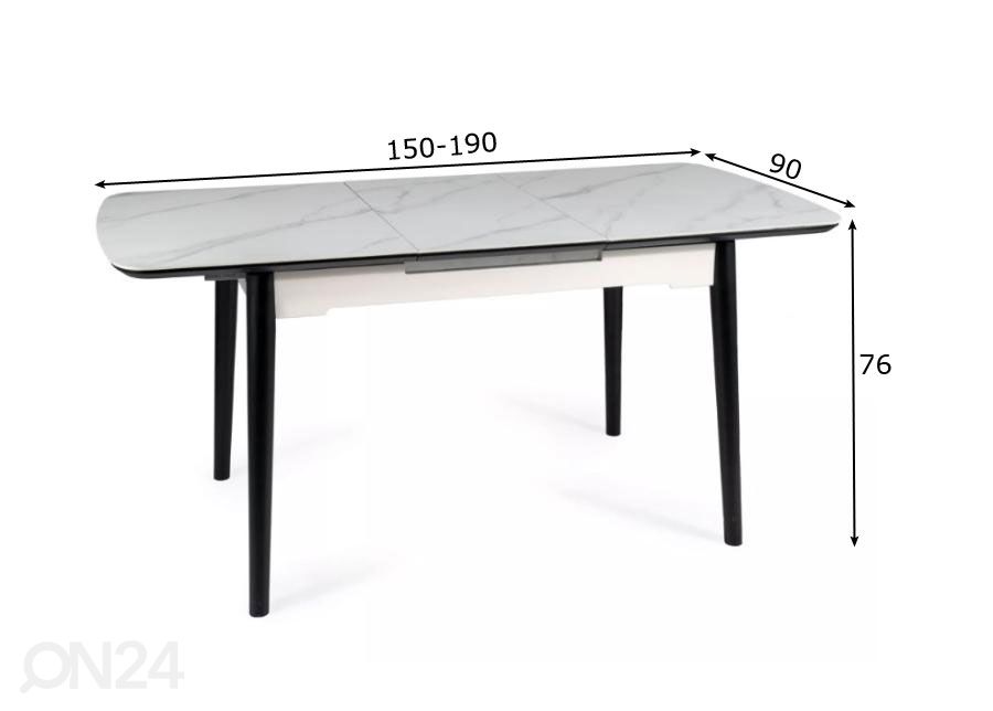 Jatkettava ruokapöytä Apollo 150-190x90 cm kuvasuurennos mitat