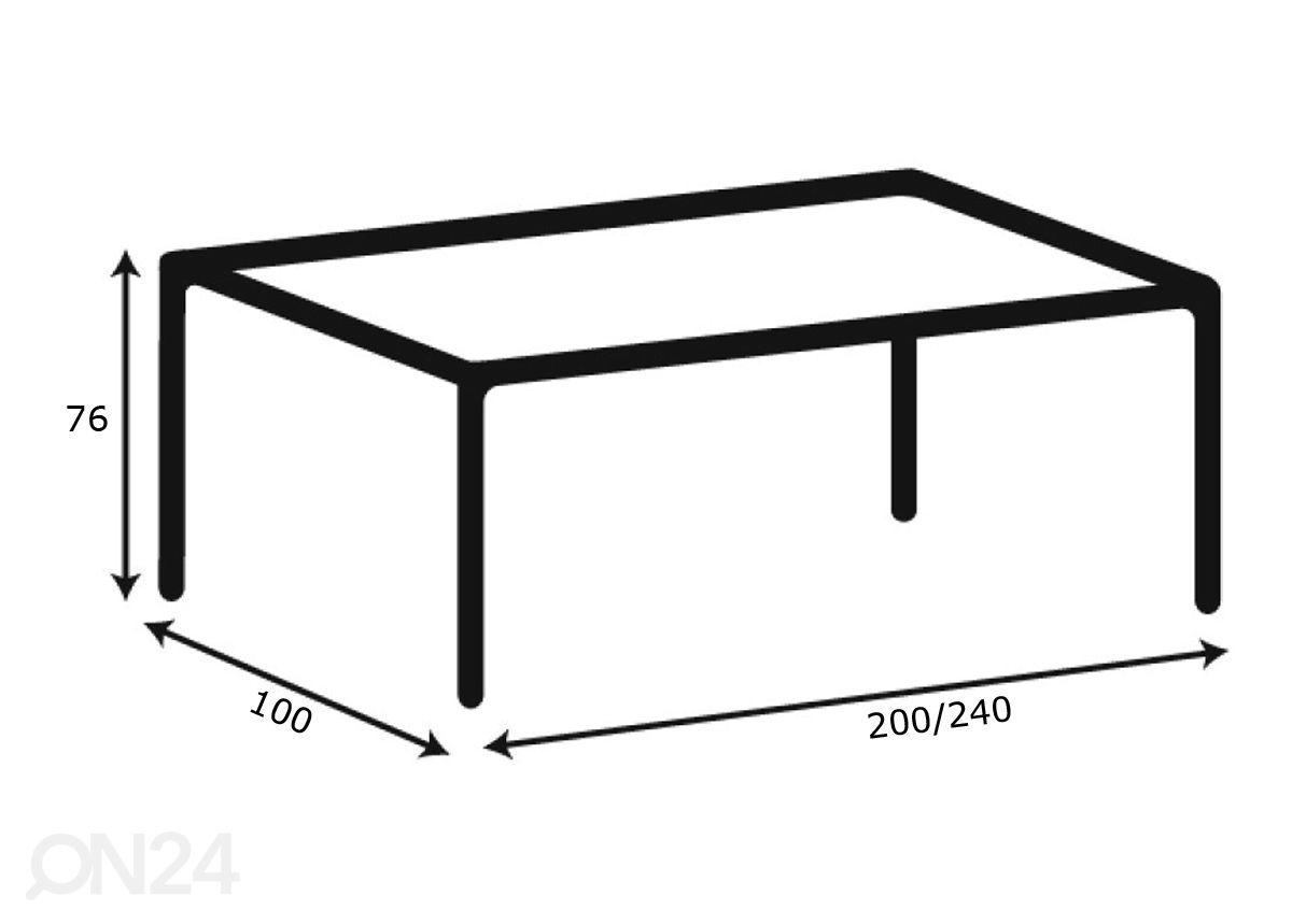 Jatkettava ruokapöytä Beira 100x200/240 cm kuvasuurennos mitat