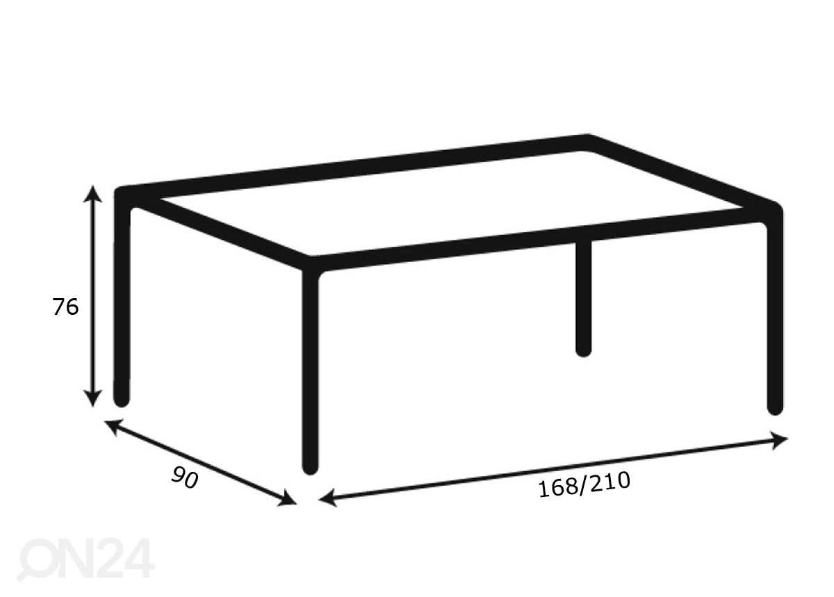 Jatkettava ruokapöytä Beira 90x168/210 cm kuvasuurennos mitat