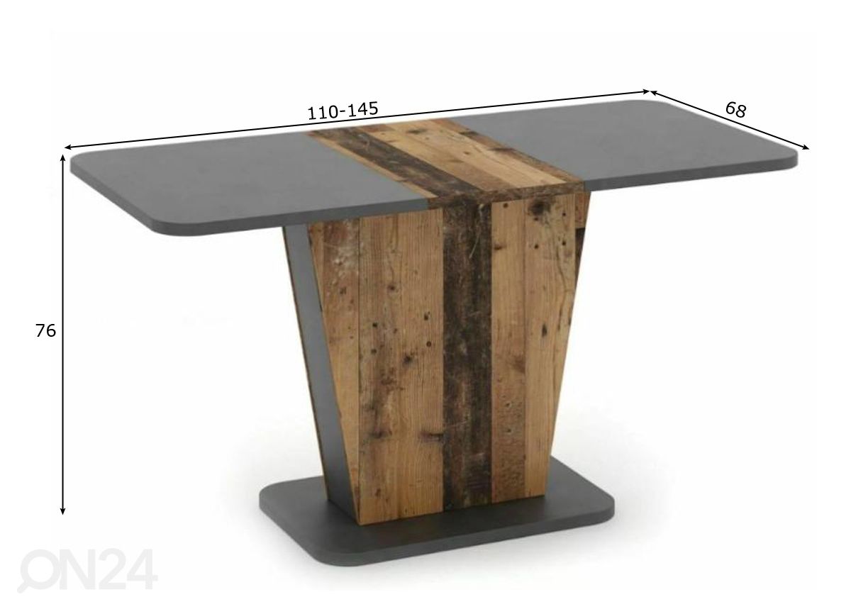 Jatkettava ruokapöytä Cally 110-145x68 cm kuvasuurennos mitat