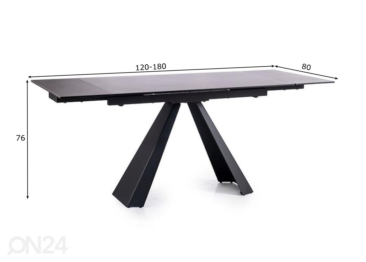 Jatkettava ruokapöytä Dali 120-180x80 cm kuvasuurennos mitat