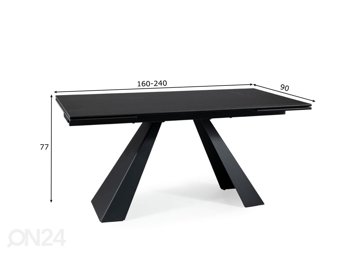Jatkettava ruokapöytä Dali 160-240x90 cm kuvasuurennos mitat