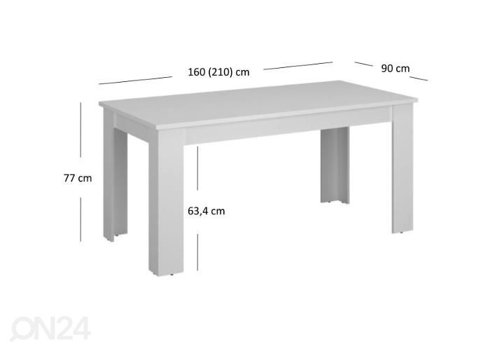 Jatkettava ruokapöytä Erden 90x160/210 cm kuvasuurennos mitat