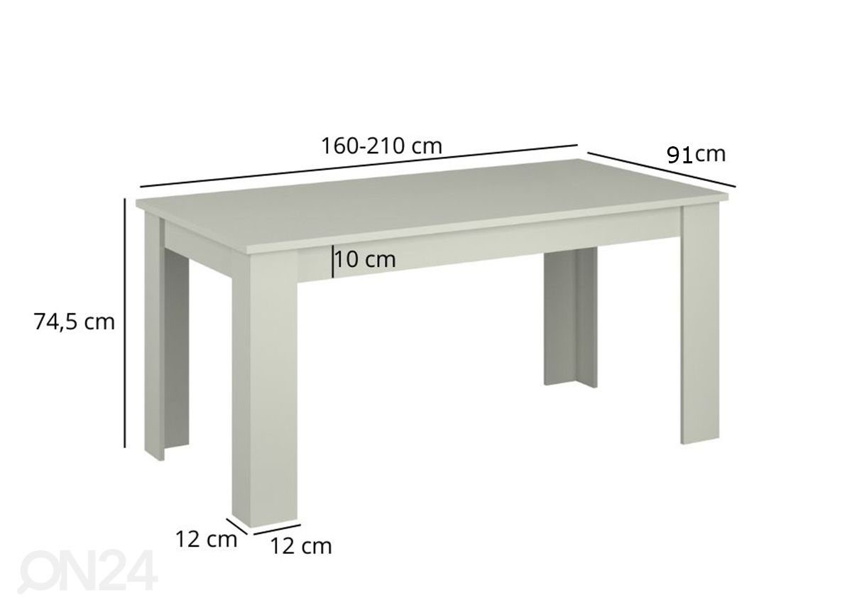 Jatkettava ruokapöytä Karin 90x160/210 cm kuvasuurennos mitat