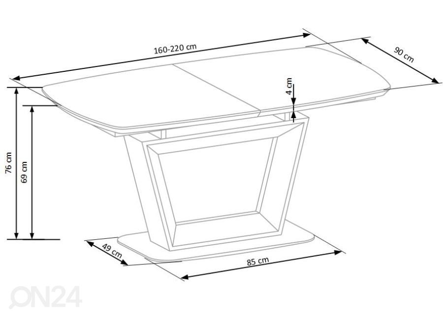 Jatkettava ruokapöytä Liina 2 160-220x90 cm kuvasuurennos mitat