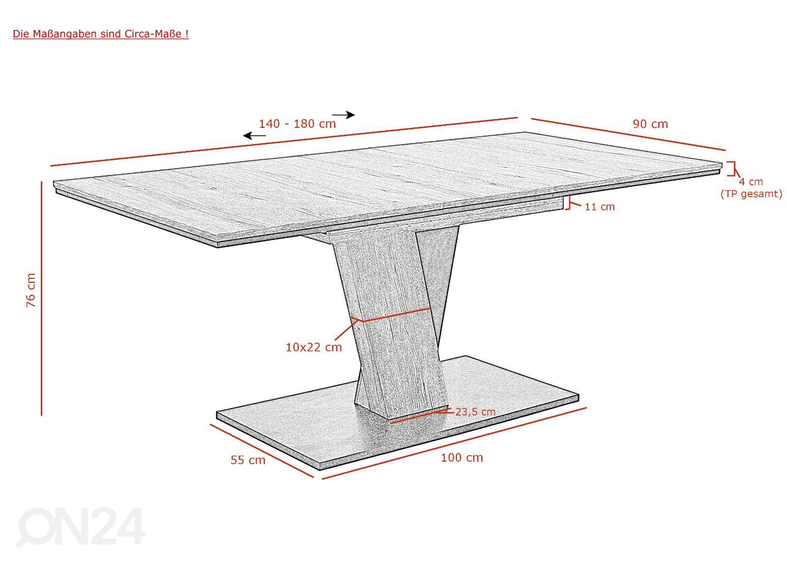 Jatkettava ruokapöytä Lucy 90x140-180 cm kuvasuurennos mitat