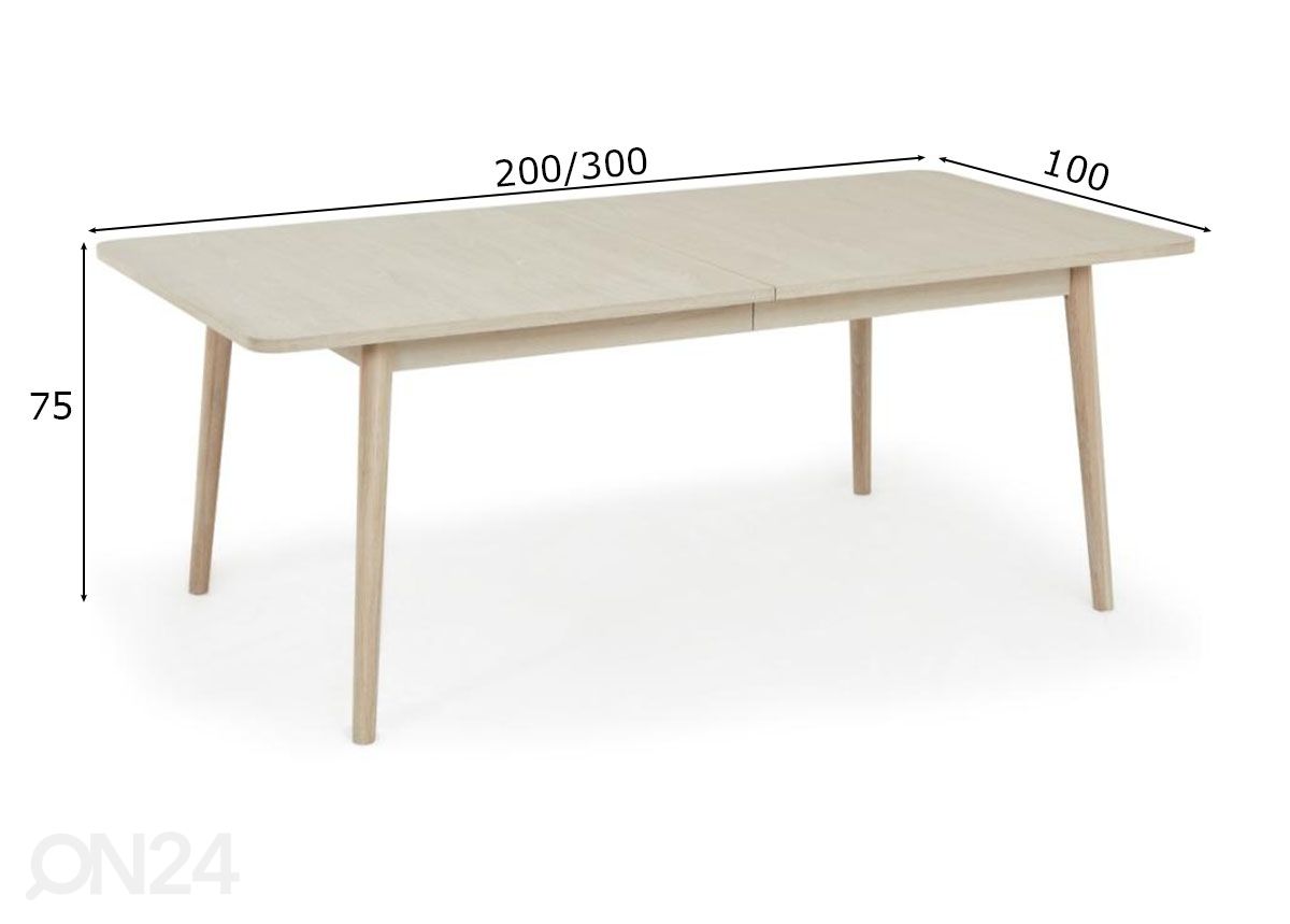 Jatkettava ruokapöytä Nyborg 200/300×100 cm kuvasuurennos mitat