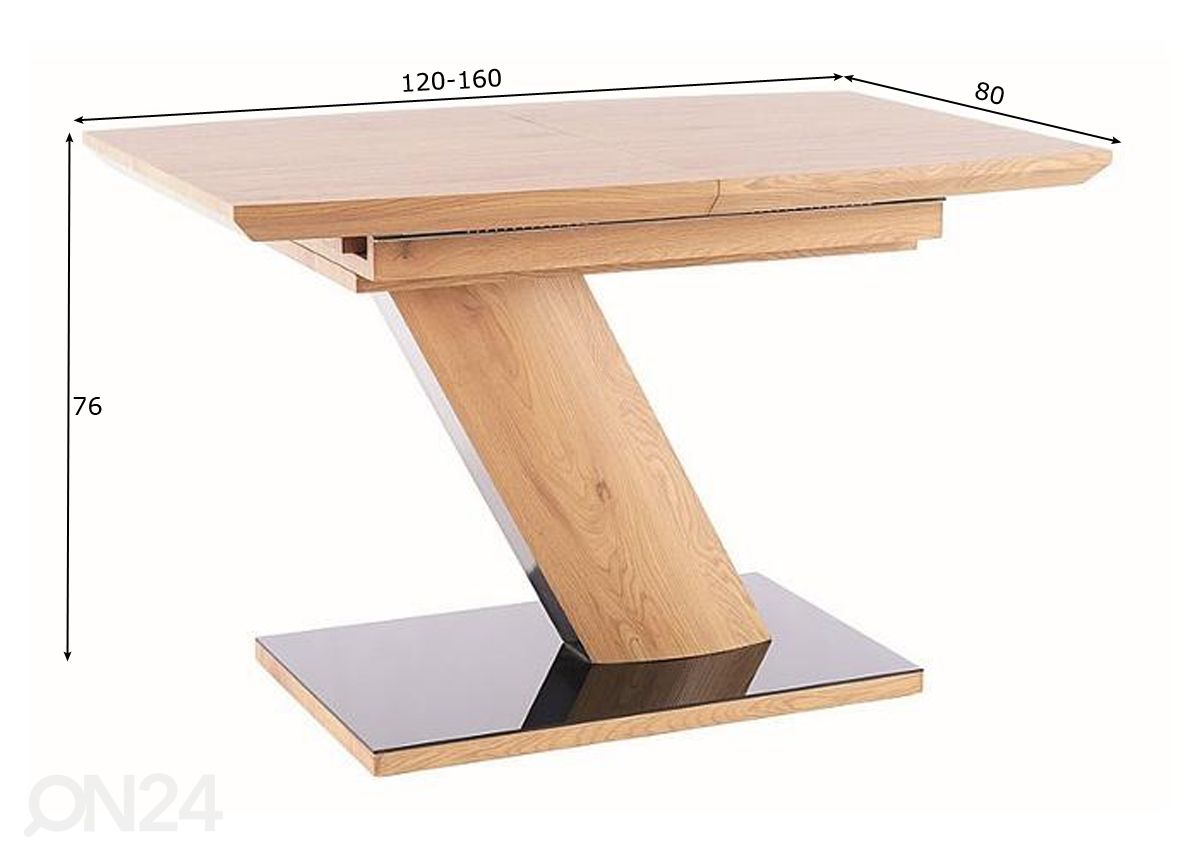 Jatkettava ruokapöytä Ontario 120-160x80 cm kuvasuurennos mitat