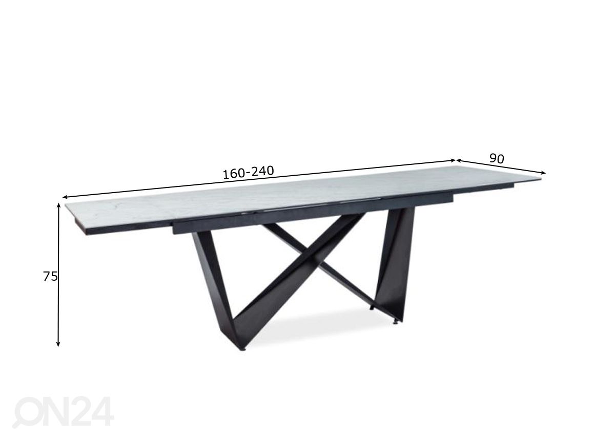 Jatkettava ruokapöytä Roberto 160/240x90 cm kuvasuurennos mitat