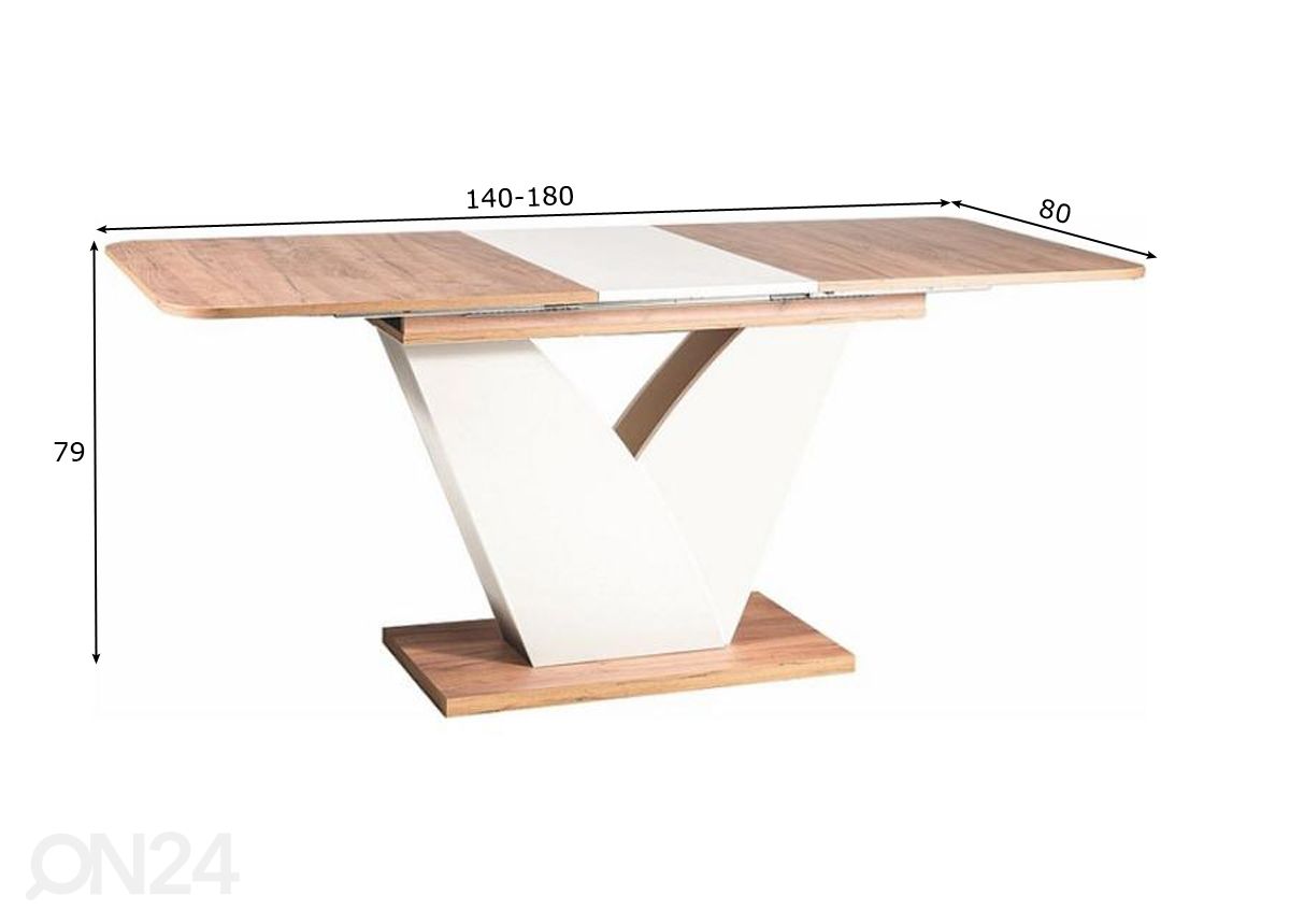 Jatkettava ruokapöytä Vitharr 140-180x80 cm kuvasuurennos mitat