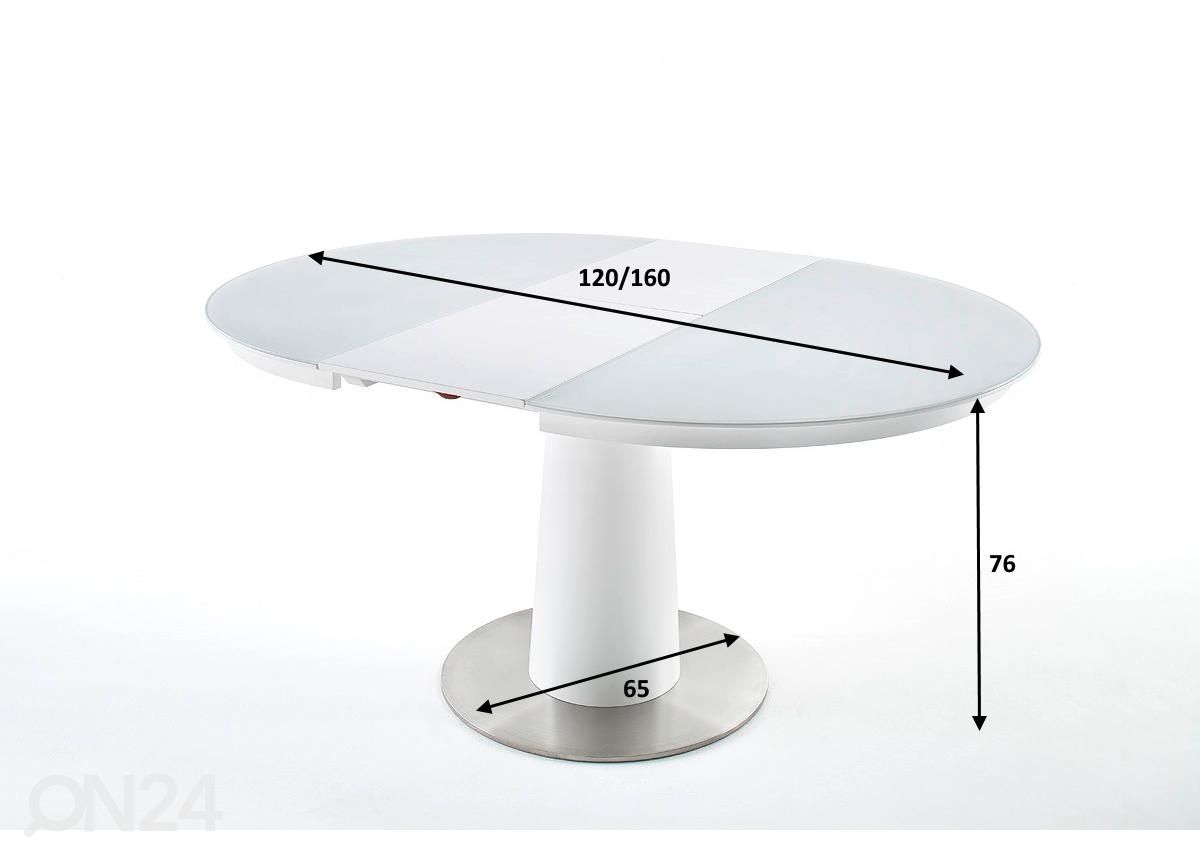 Jatkettava ruokapöytä Waris 120/160x120 cm kuvasuurennos mitat