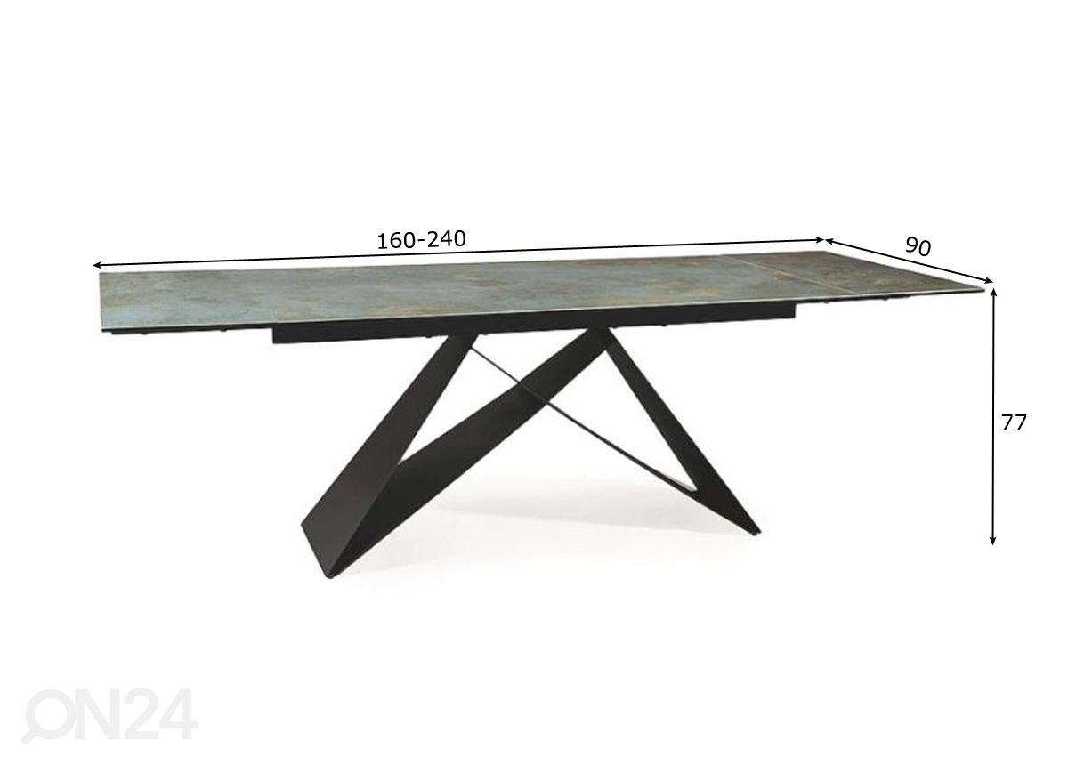Jatkettava ruokapöytä West 160-240x90 cm kuvasuurennos mitat