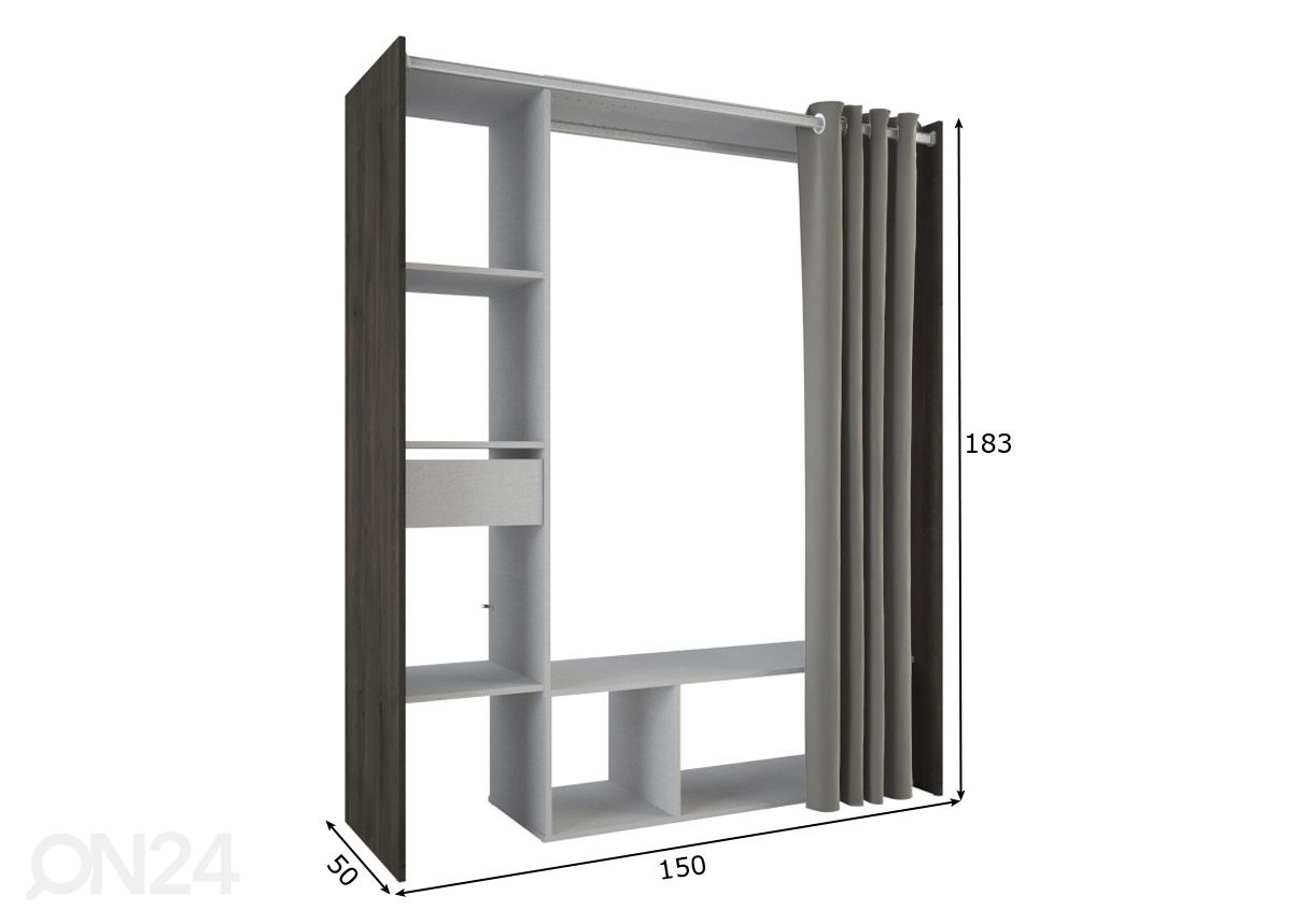 Jatkettava vaatekaappijärjestelmä Montana 150 cm kuvasuurennos mitat