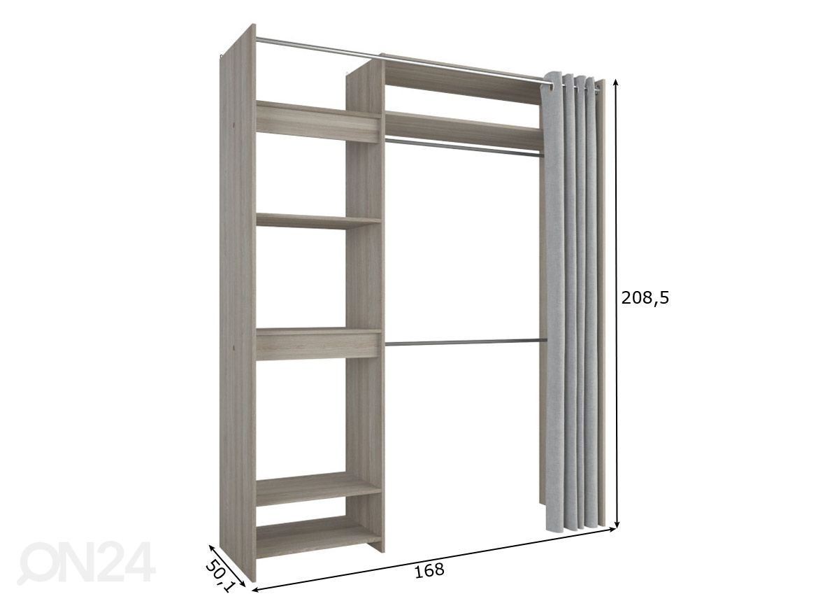 Jatkettava vaatekaappijärjestelmä Odeon 168 cm kuvasuurennos mitat