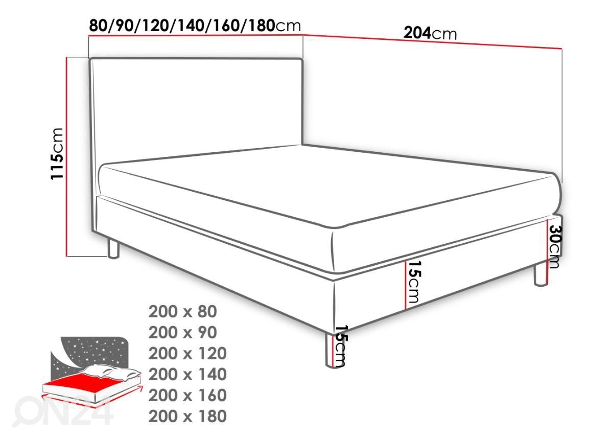 Jenkkisänky 90x200 cm kuvasuurennos mitat