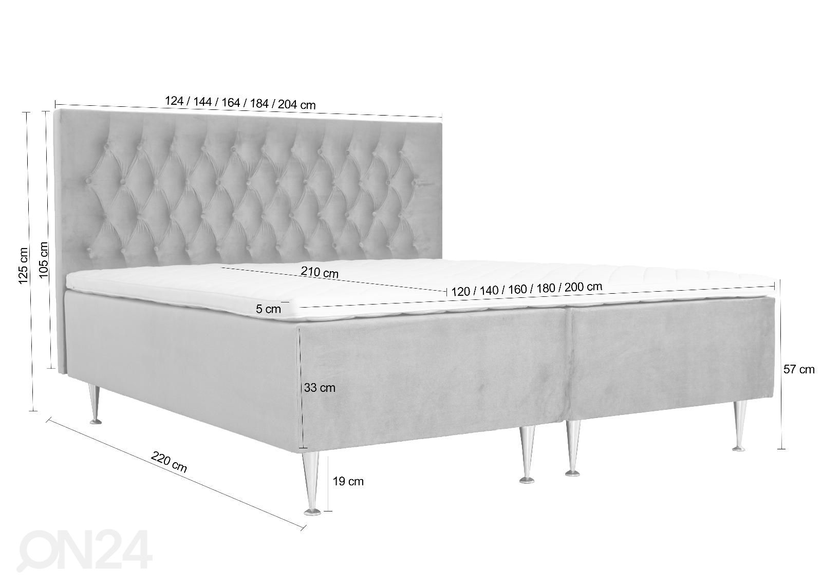 Jenkkisänky Loreen 140x210 cm kuvasuurennos mitat