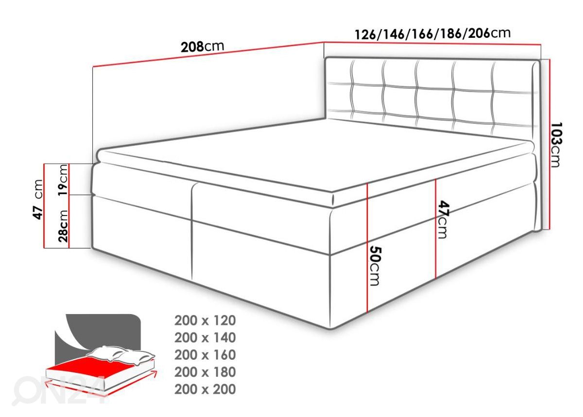 Jenkkisänky musta keinonahka 200x200 cm kuvasuurennos mitat