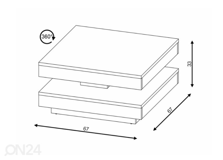 Kääntyvä sohvapöytä Cotto 67x67 cm kuvasuurennos mitat