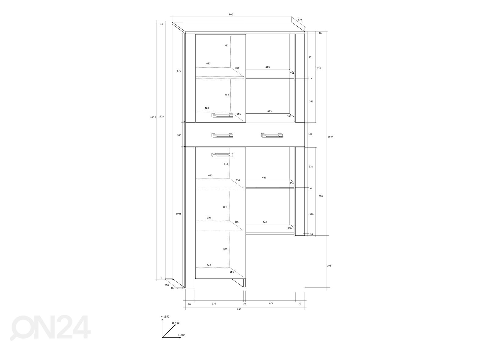 Kaappi 90 cm kuvasuurennos mitat