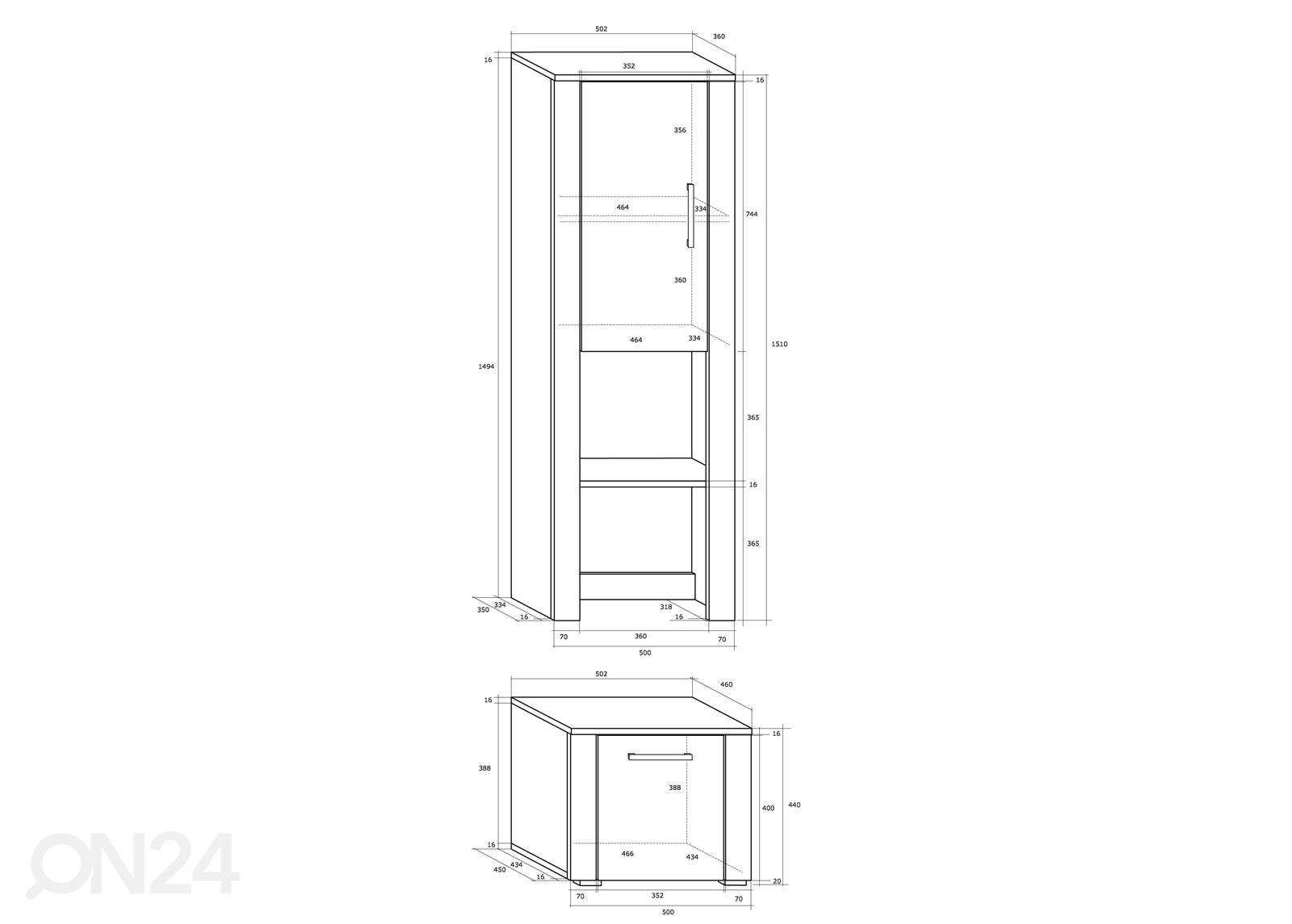 Kaappi Char 50 cm kuvasuurennos mitat