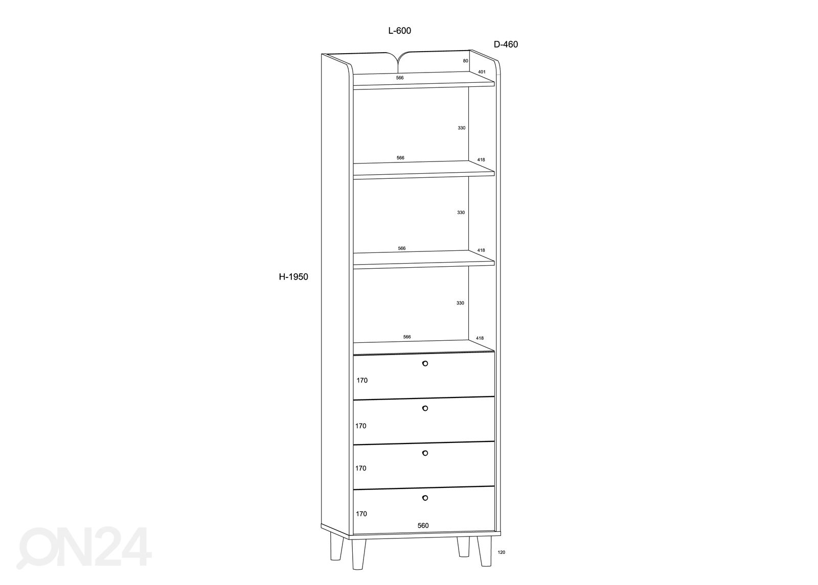 Kaappi Glandore 60 cm kuvasuurennos mitat