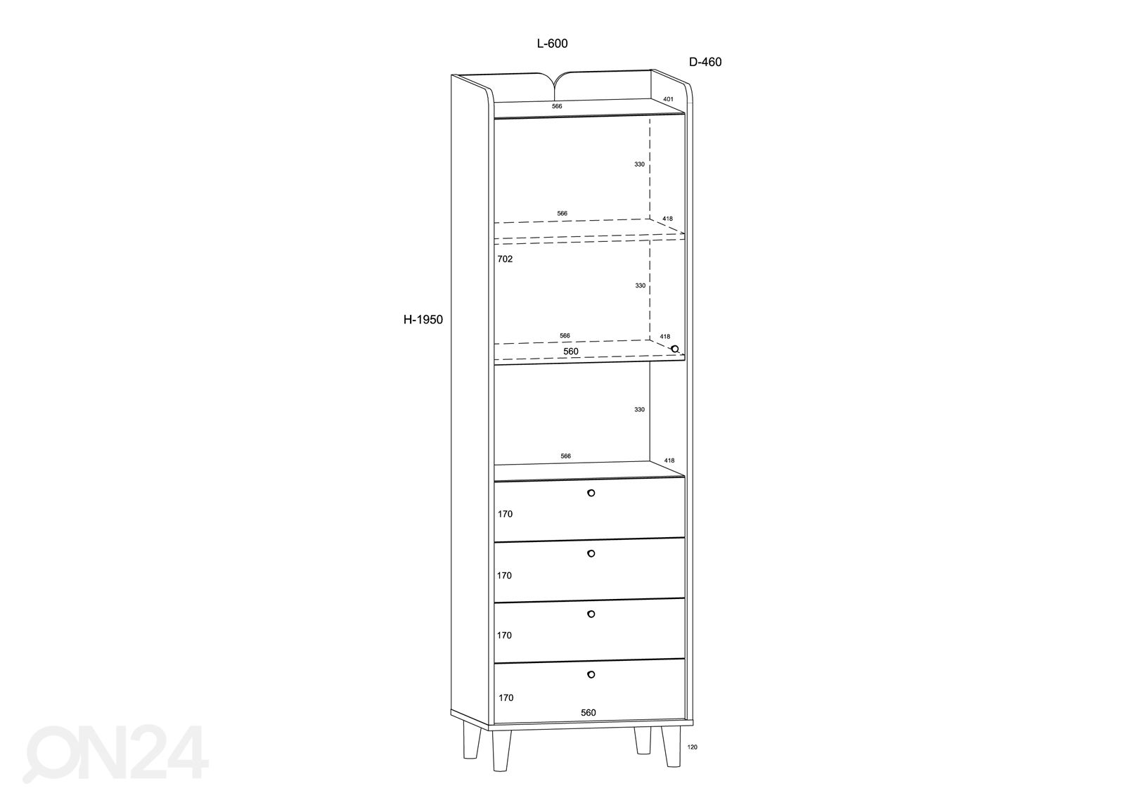 Kaappi Glandore 60 cm kuvasuurennos mitat