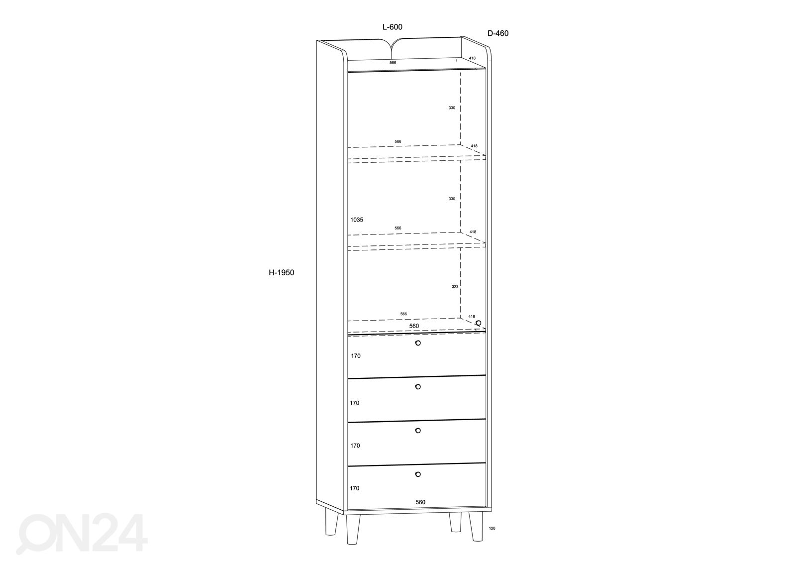 Kaappi Glandore 60 cm kuvasuurennos mitat