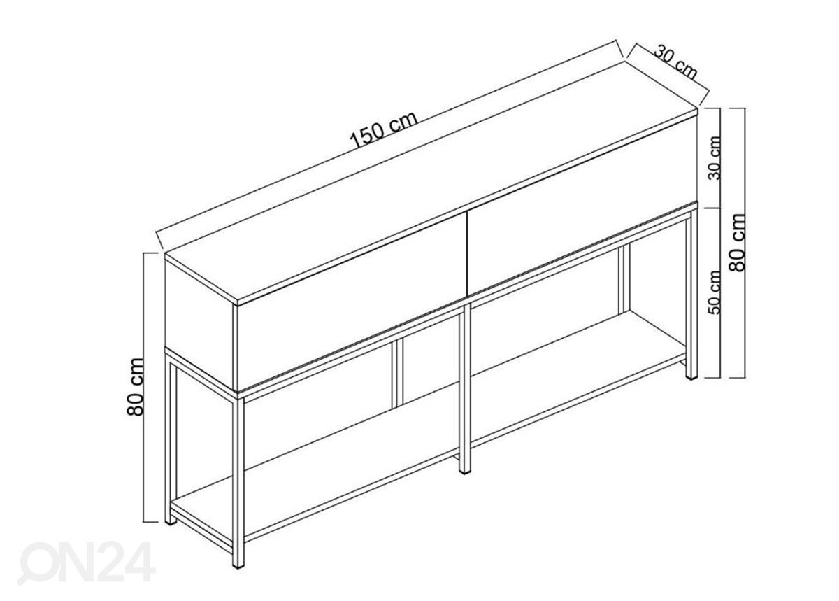 Kaappi/hylly Lydia 150 cm kuvasuurennos mitat