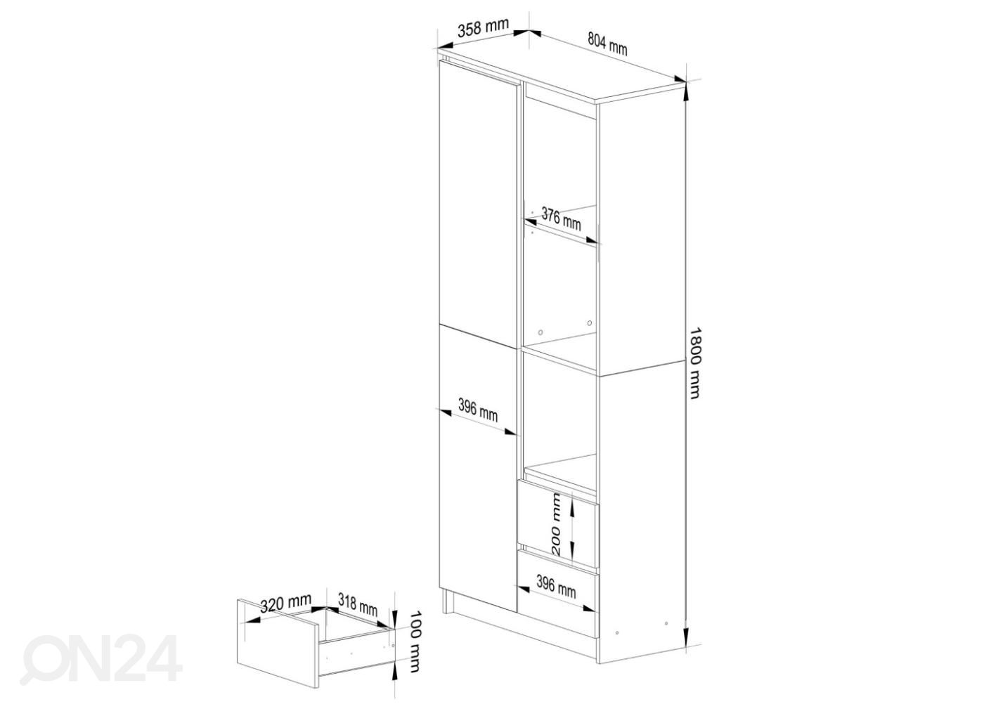 Kaappi Trentino 80 cm kuvasuurennos mitat