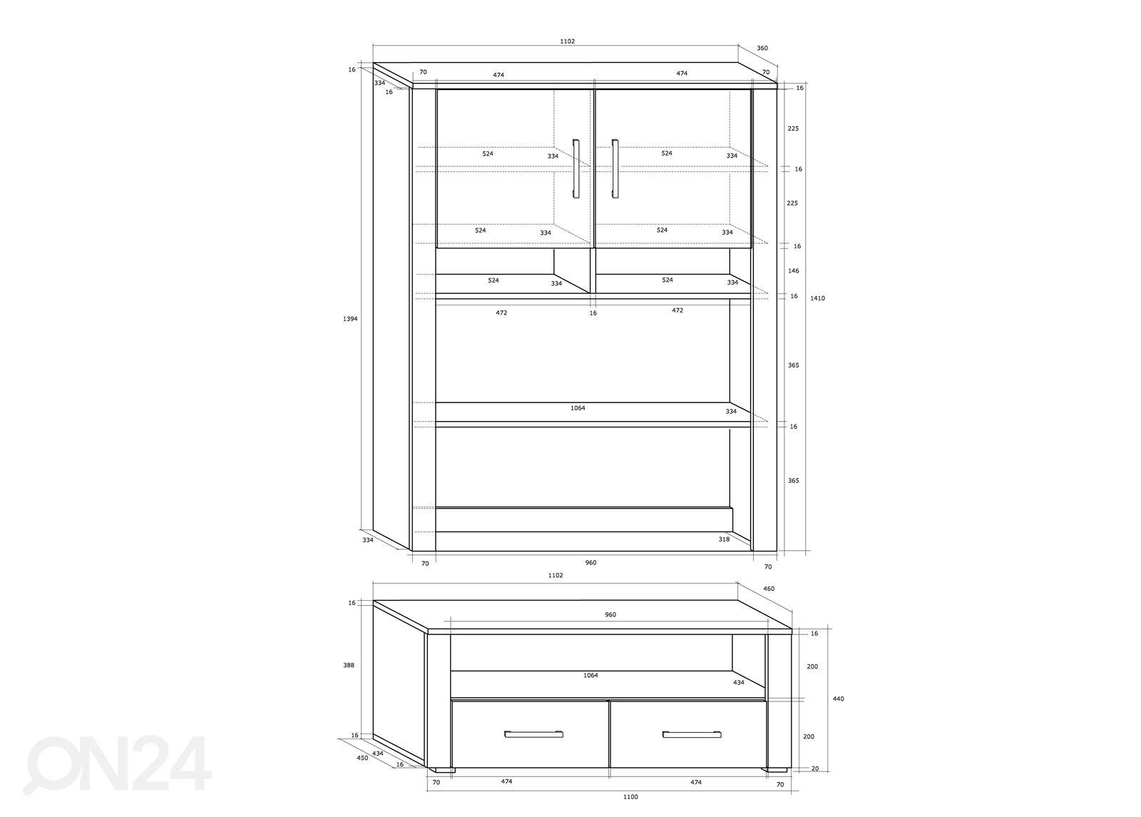 Kaappi / TV-taso Char 110 cm kuvasuurennos mitat