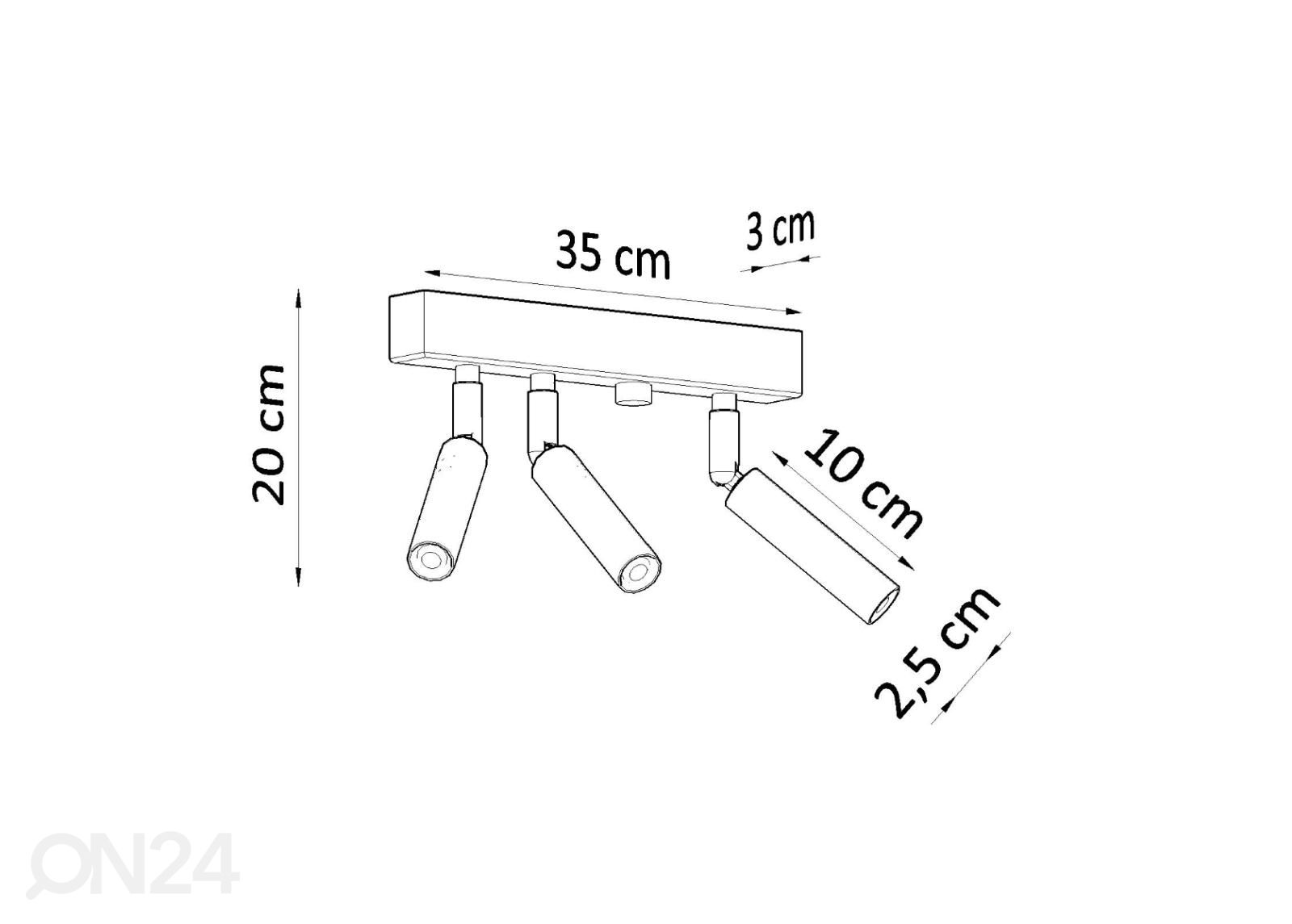 Kattovalaisin Eyetech 3, musta kuvasuurennos mitat