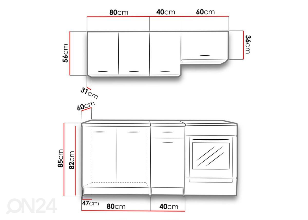 Keittiökalusteet 180 cm kuvasuurennos mitat