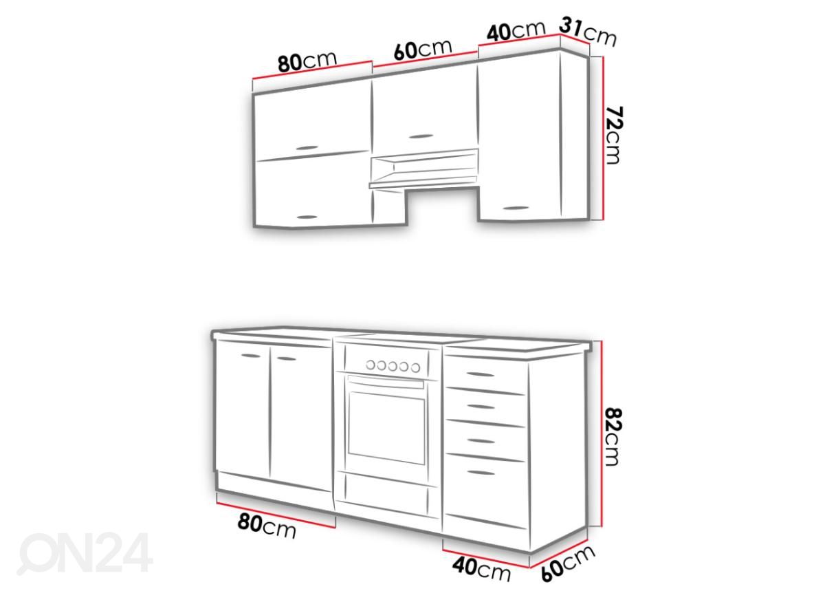 Keittiökalusteet 180 cm kuvasuurennos mitat