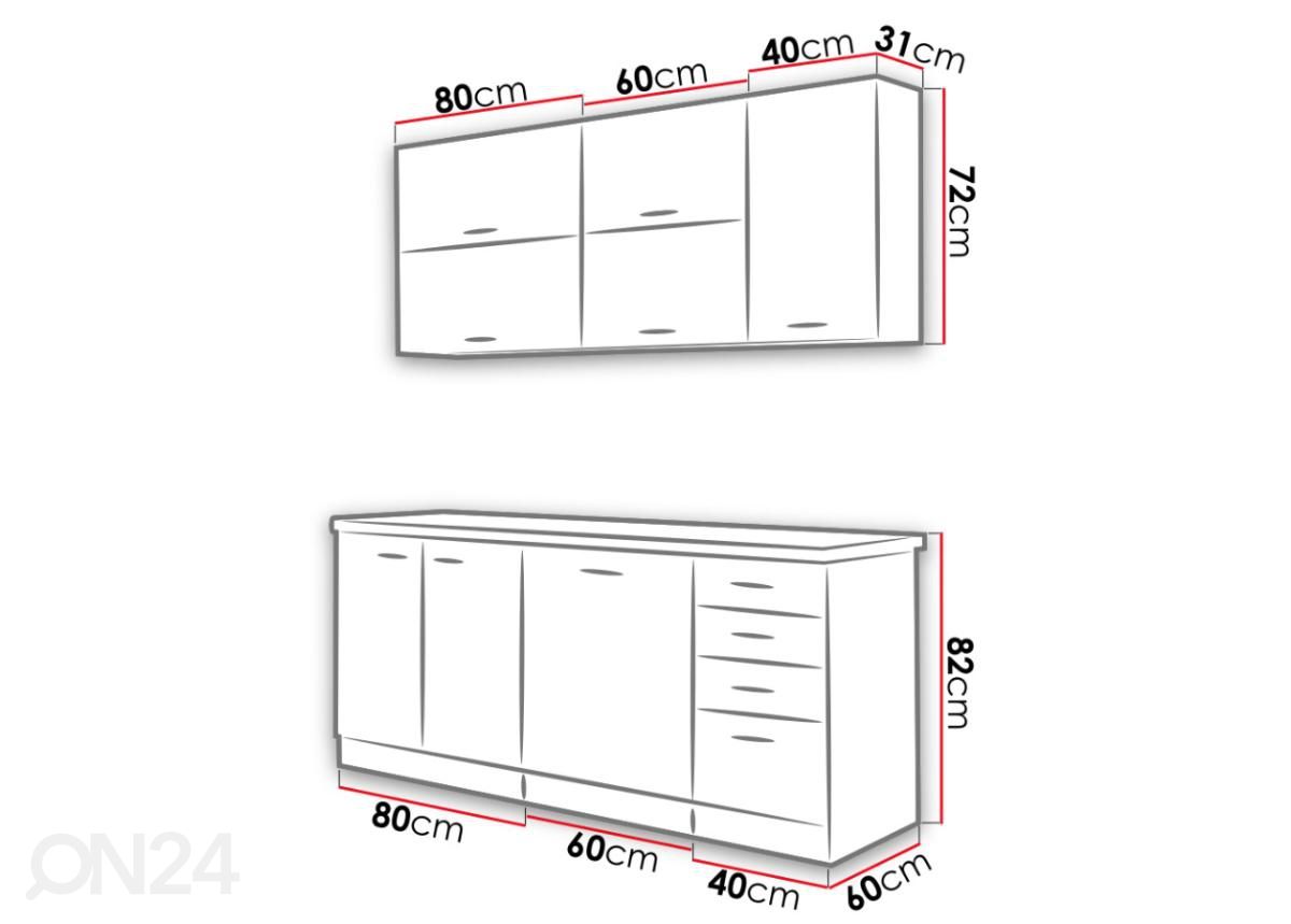 Keittiökalusteet 180 cm + työtaso kuvasuurennos mitat