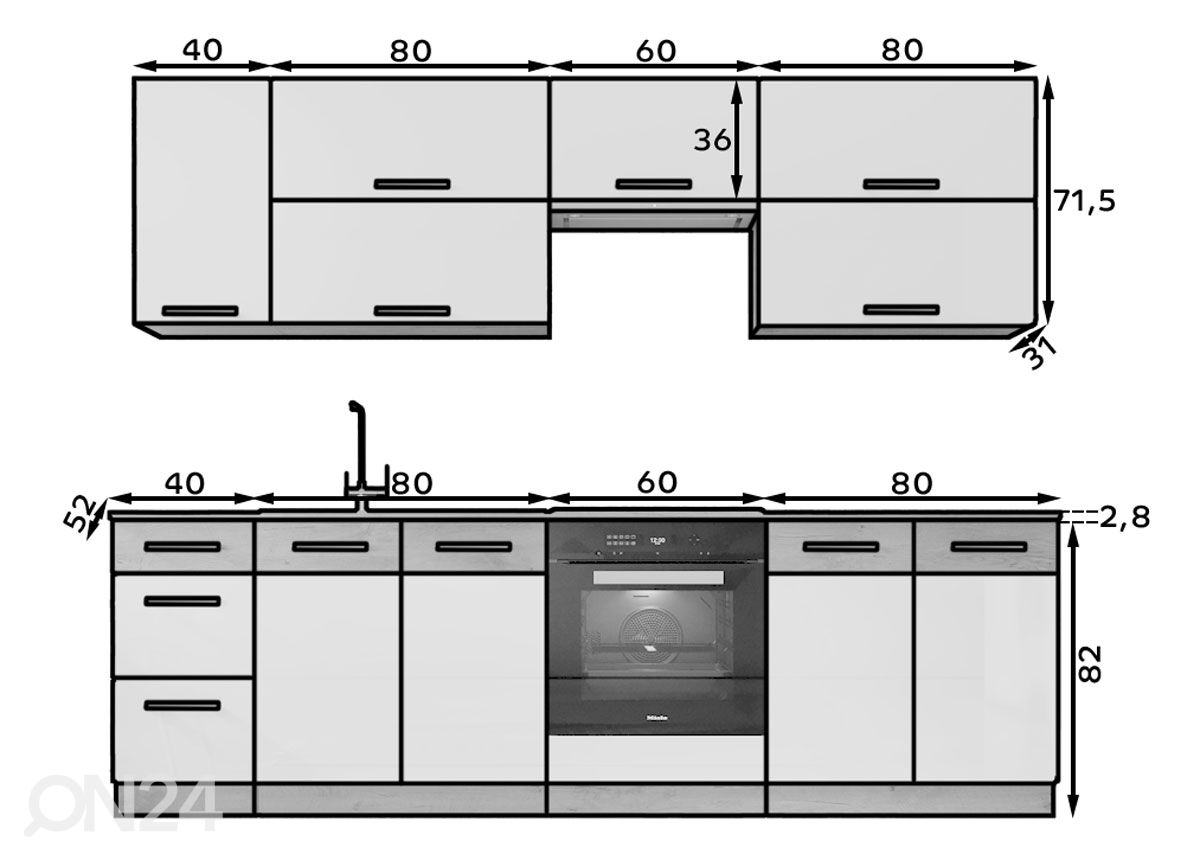 Keittiökalusteet Fars 260 cm kuvasuurennos mitat