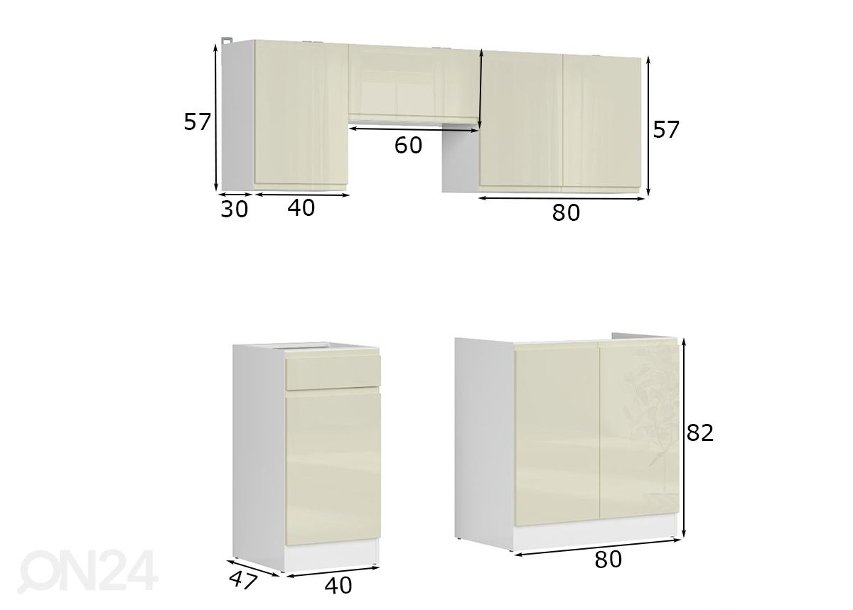 Keittiökalusteet June 180 cm kuvasuurennos mitat