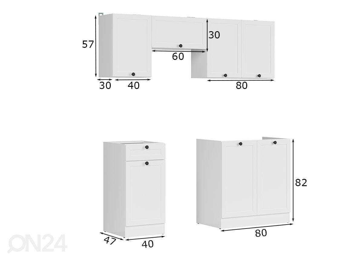 Keittiökalusteet June 180 cm kuvasuurennos mitat