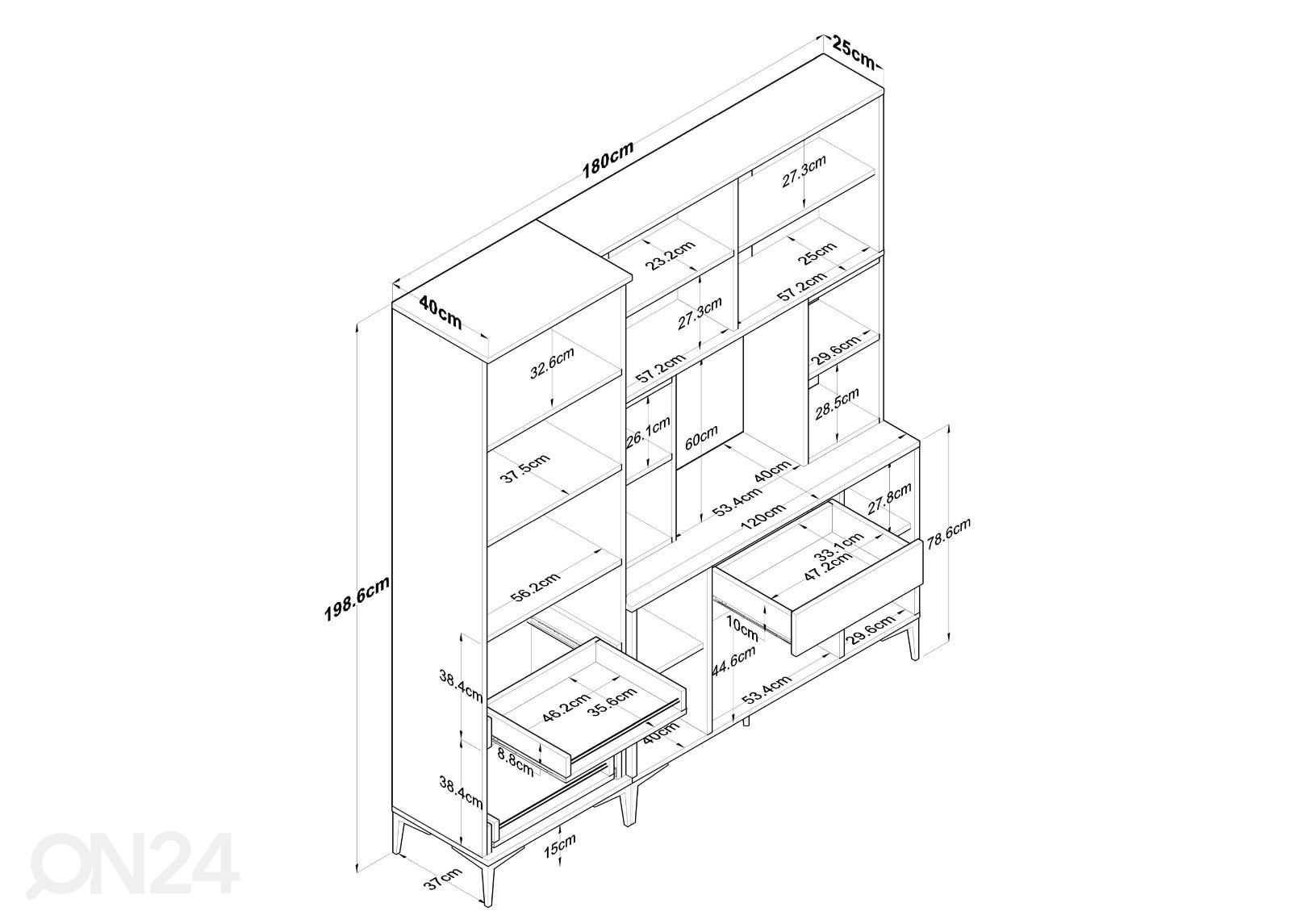 Keittiökalusteet Yes 180 cm kuvasuurennos mitat