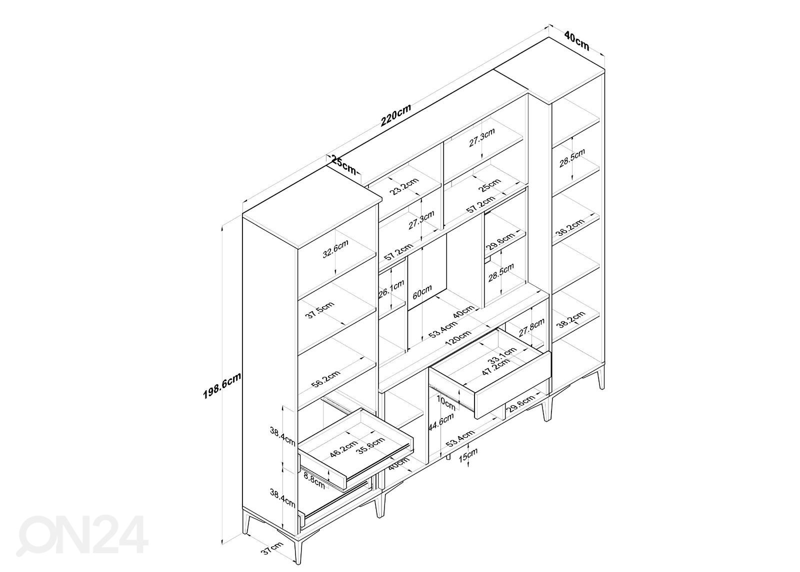 Keittiökalusteet Yes 220 cm kuvasuurennos mitat