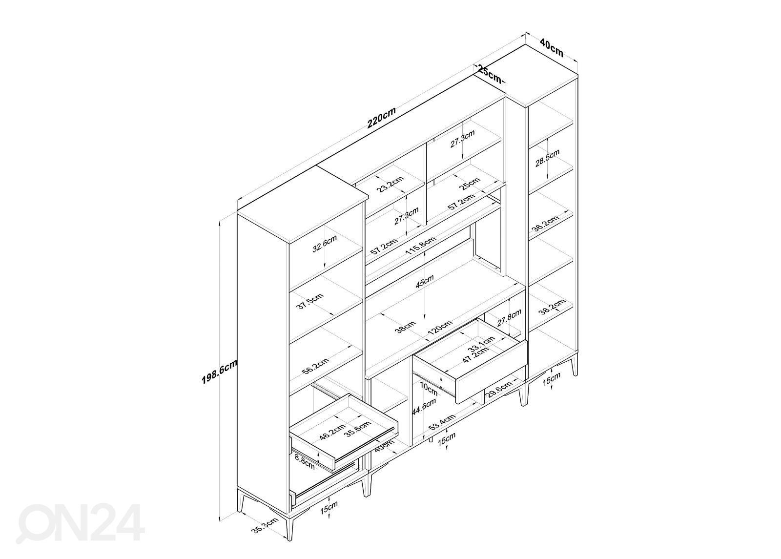 Keittiökalusteet Yes 220 cm kuvasuurennos mitat