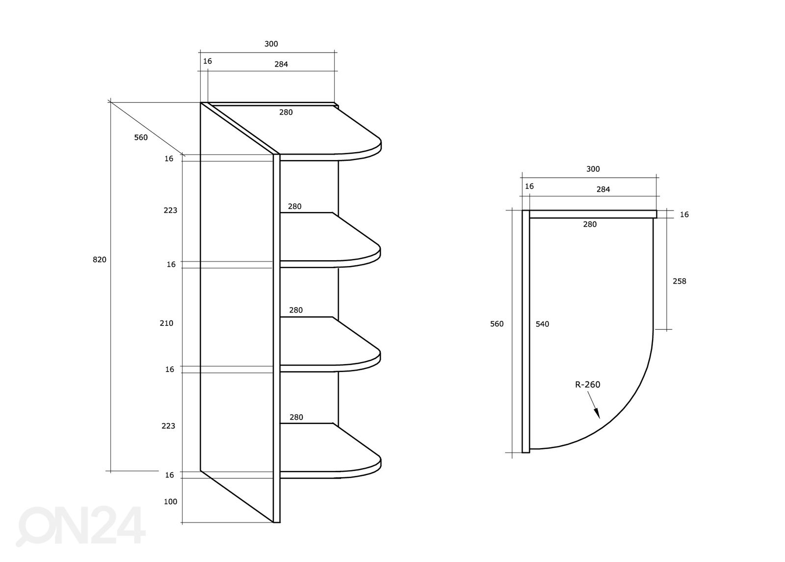 Keittiön alahylly Mizen 30 cm kuvasuurennos mitat