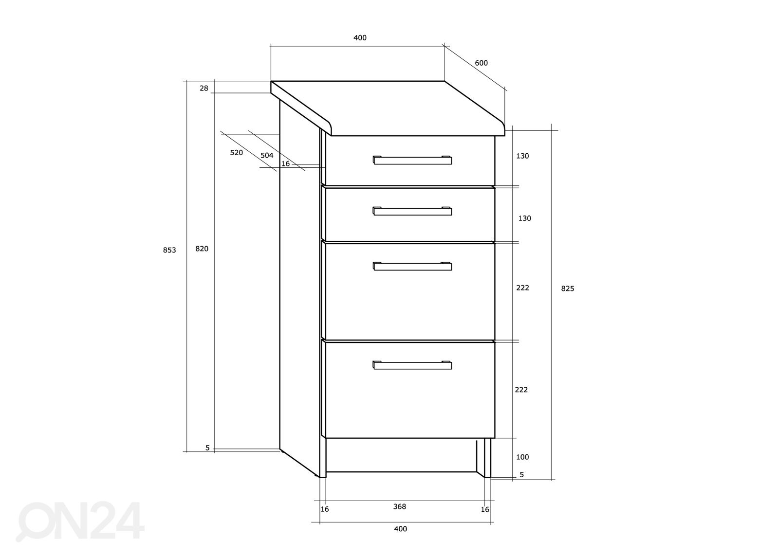 Keittiön alakaappi Mizen 40 cm kuvasuurennos mitat