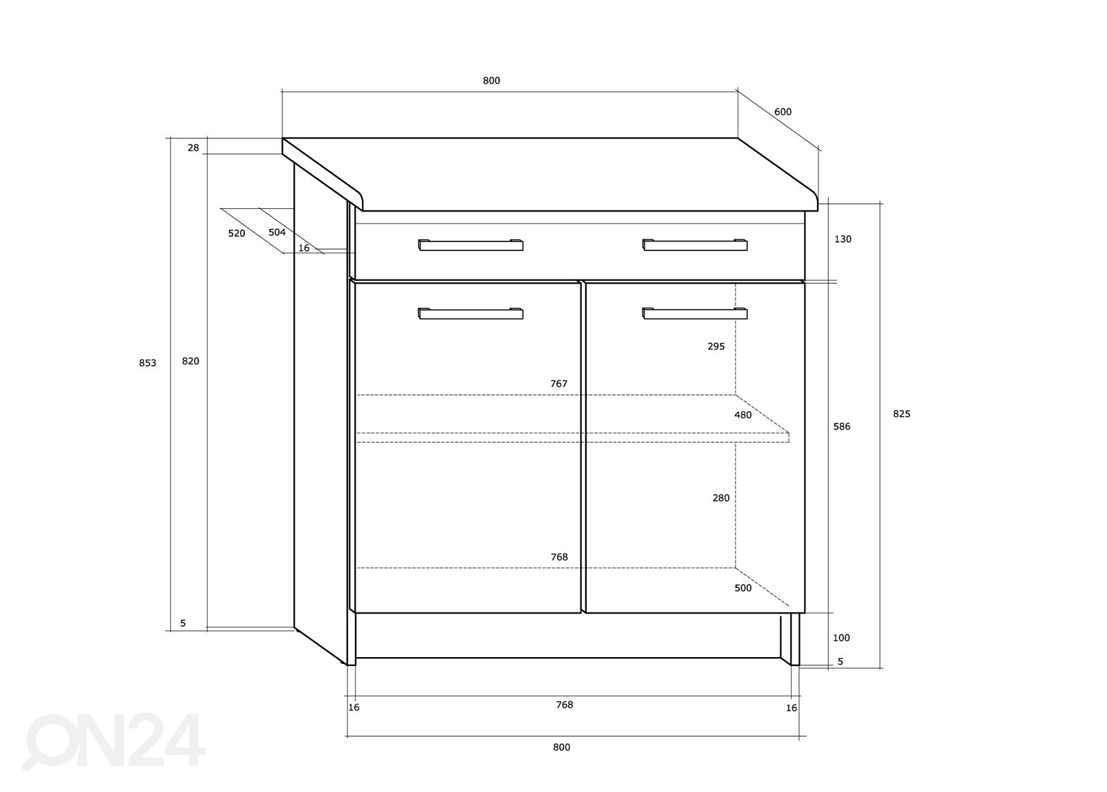 Keittiön alakaappi Mizen 80 cm kuvasuurennos mitat