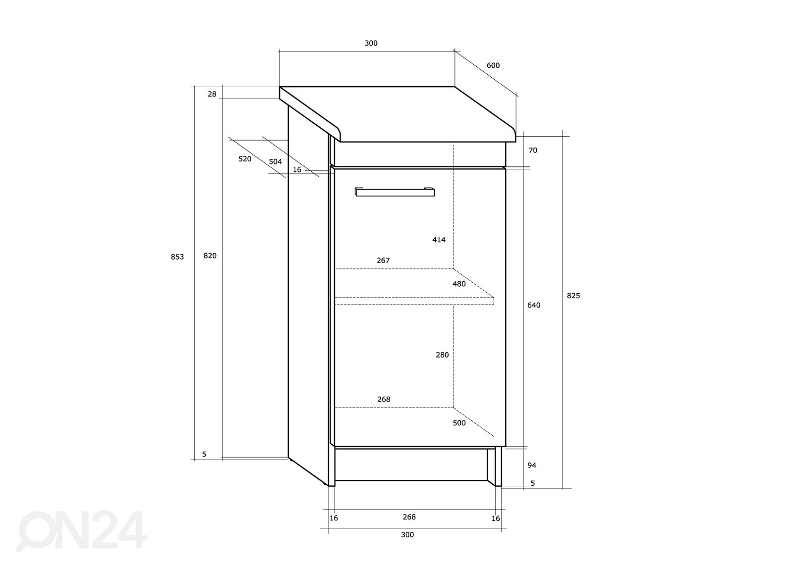 Keittiön alakaappi Plzen 30 cm kuvasuurennos mitat