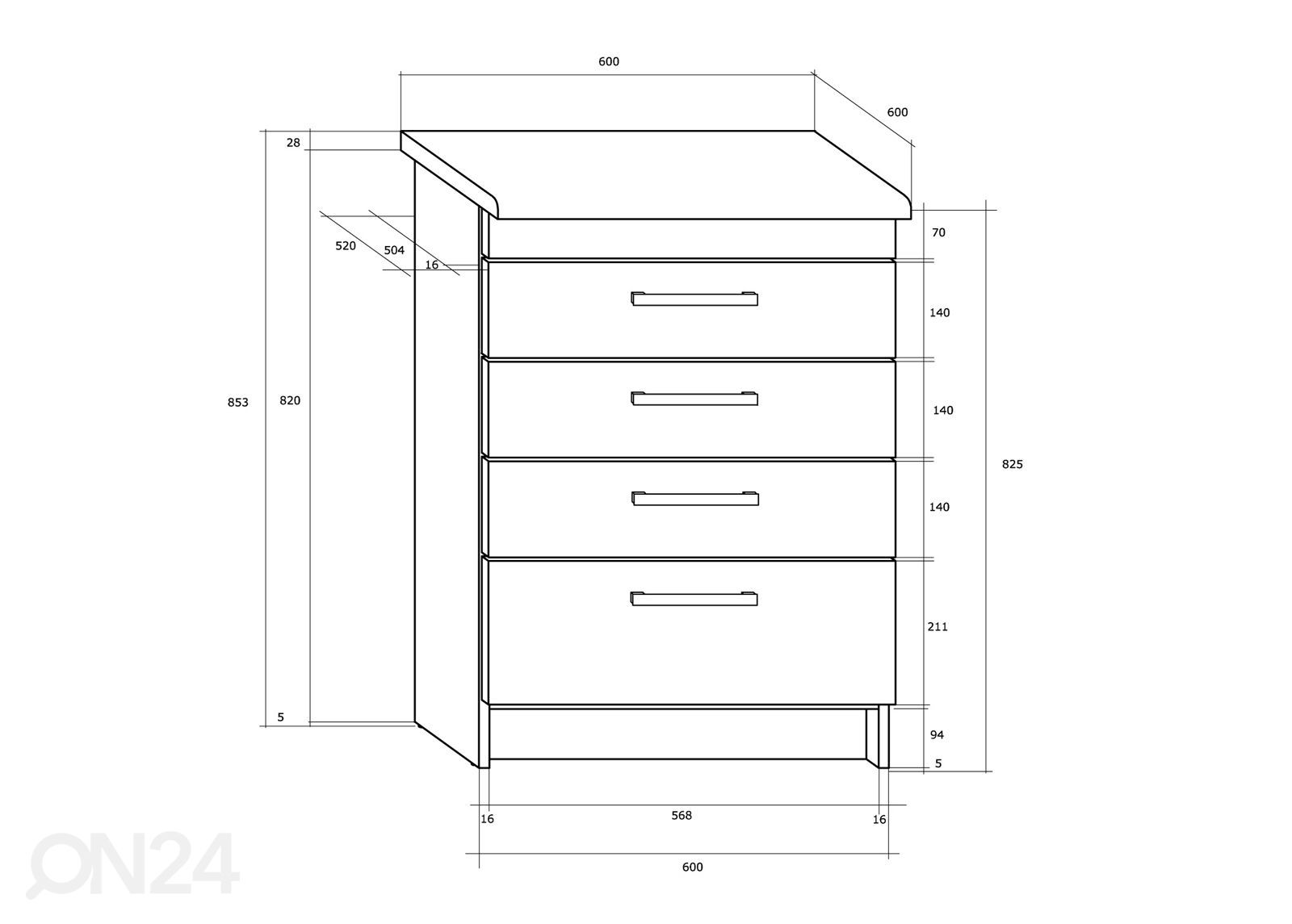 Keittiön alakaappi Plzen 60 cm kuvasuurennos mitat