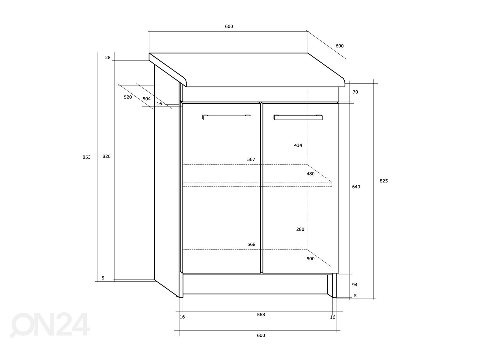 Keittiön alakaappi Plzen 60 cm kuvasuurennos mitat